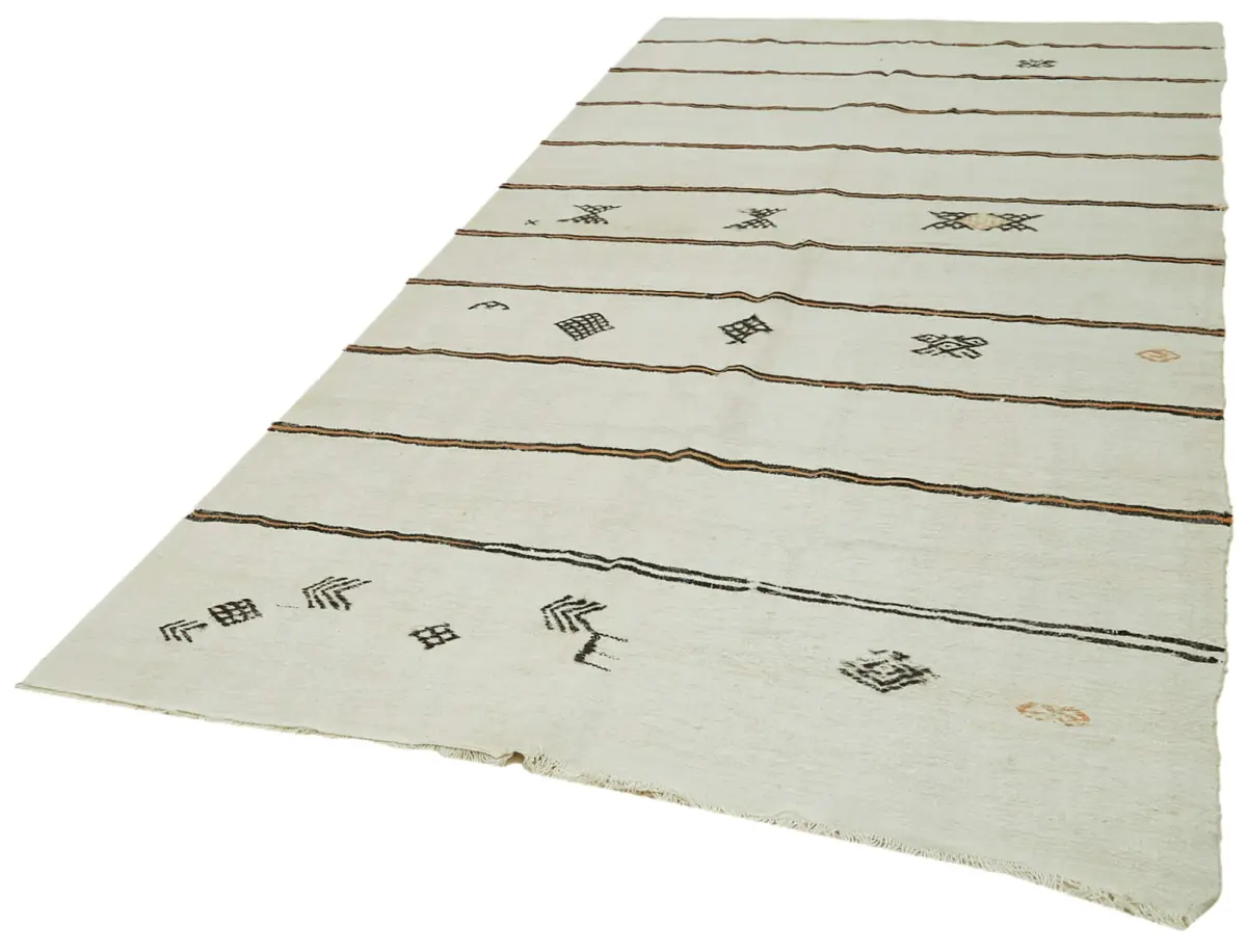 Kendir Çizgili Beyaz Kenevir İpinden El Dokuma Kilim-178x372 - Görsel 3