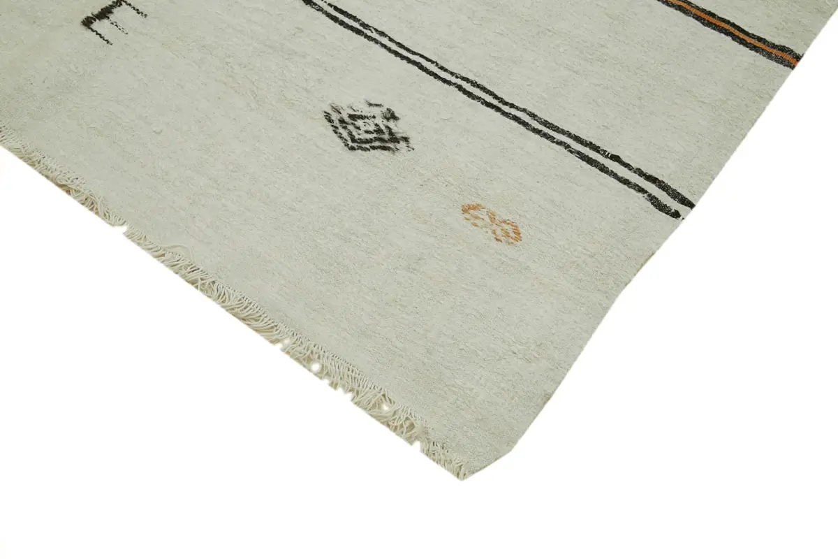 Kendir Çizgili Beyaz Kenevir İpinden El Dokuma Kilim-178x372 - Görsel 4
