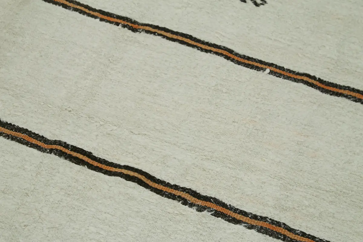 Kendir Çizgili Beyaz Kenevir İpinden El Dokuma Kilim-178x372 - Görsel 5