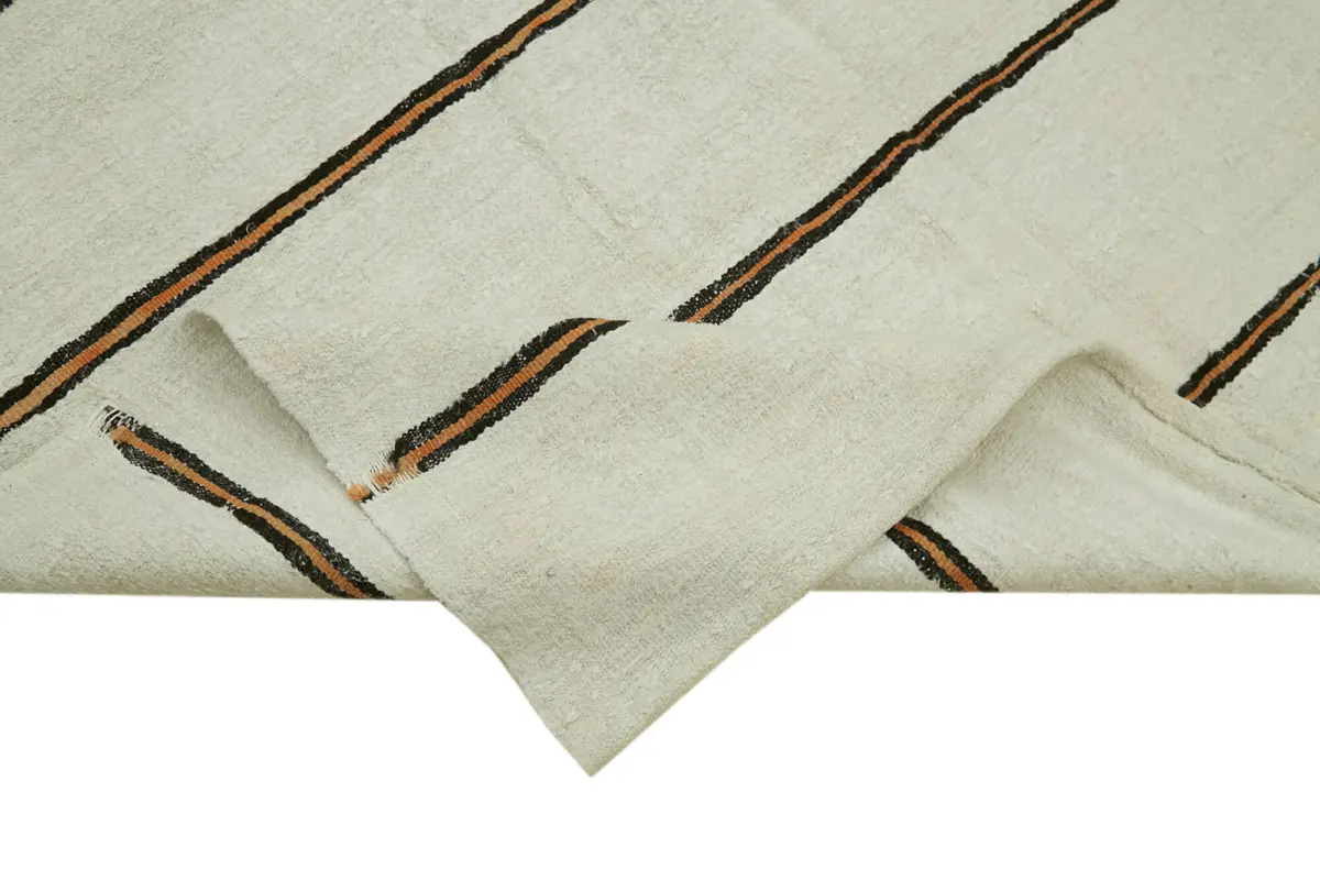 Kendir Çizgili Beyaz Kenevir İpinden El Dokuma Kilim-178x372 - Görsel 6