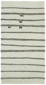 Kendir Çizgili Beyaz Kenevir İpinden El Dokuma Kilim-180x334