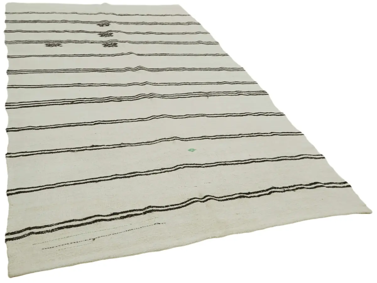 Kendir Çizgili Beyaz Kenevir İpinden El Dokuma Kilim-180x334 - Görsel 2
