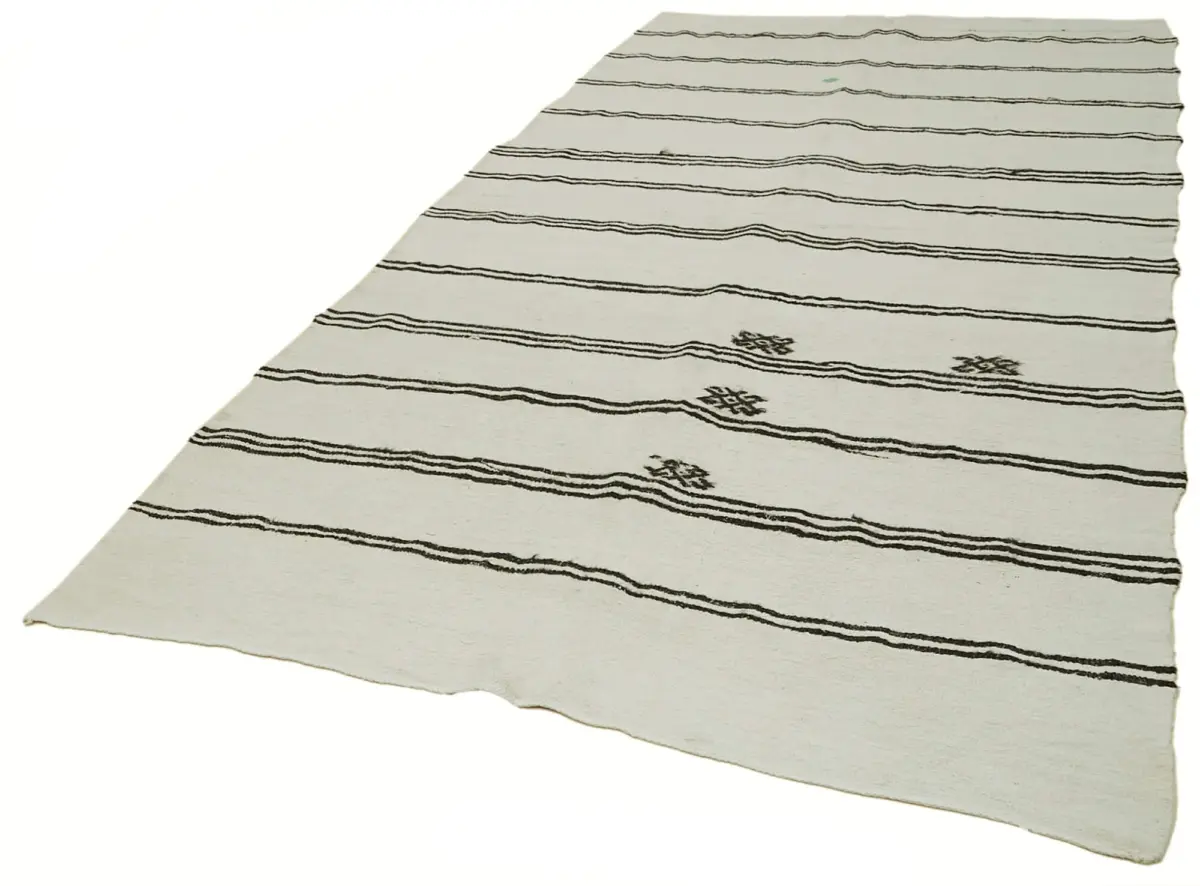 Kendir Çizgili Beyaz Kenevir İpinden El Dokuma Kilim-180x334 - Görsel 3