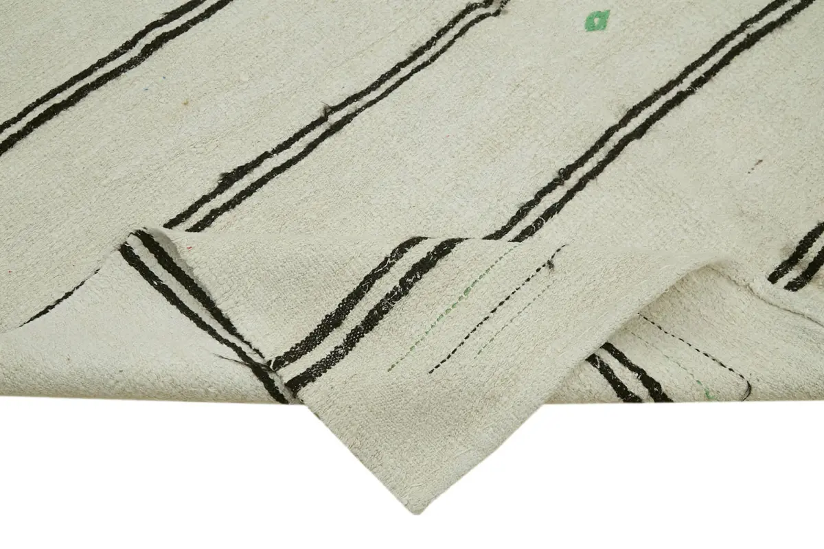 Kendir Çizgili Beyaz Kenevir İpinden El Dokuma Kilim-180x334 - Görsel 6