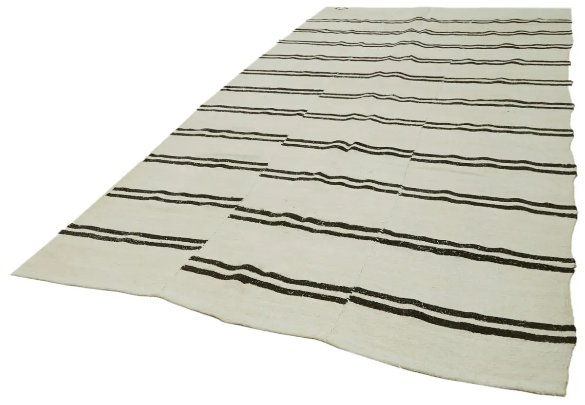 Kendir Çizgili Bej Kenevir İpinden El Dokuma Kilim-196x385 - Görsel 3