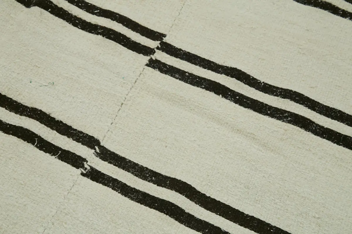 Kendir Çizgili Bej Kenevir İpinden El Dokuma Kilim-196x385 - Görsel 5