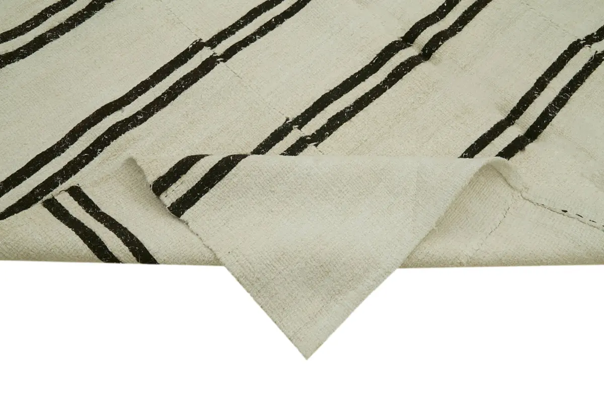 Kendir Çizgili Bej Kenevir İpinden El Dokuma Kilim-196x385 - Görsel 6
