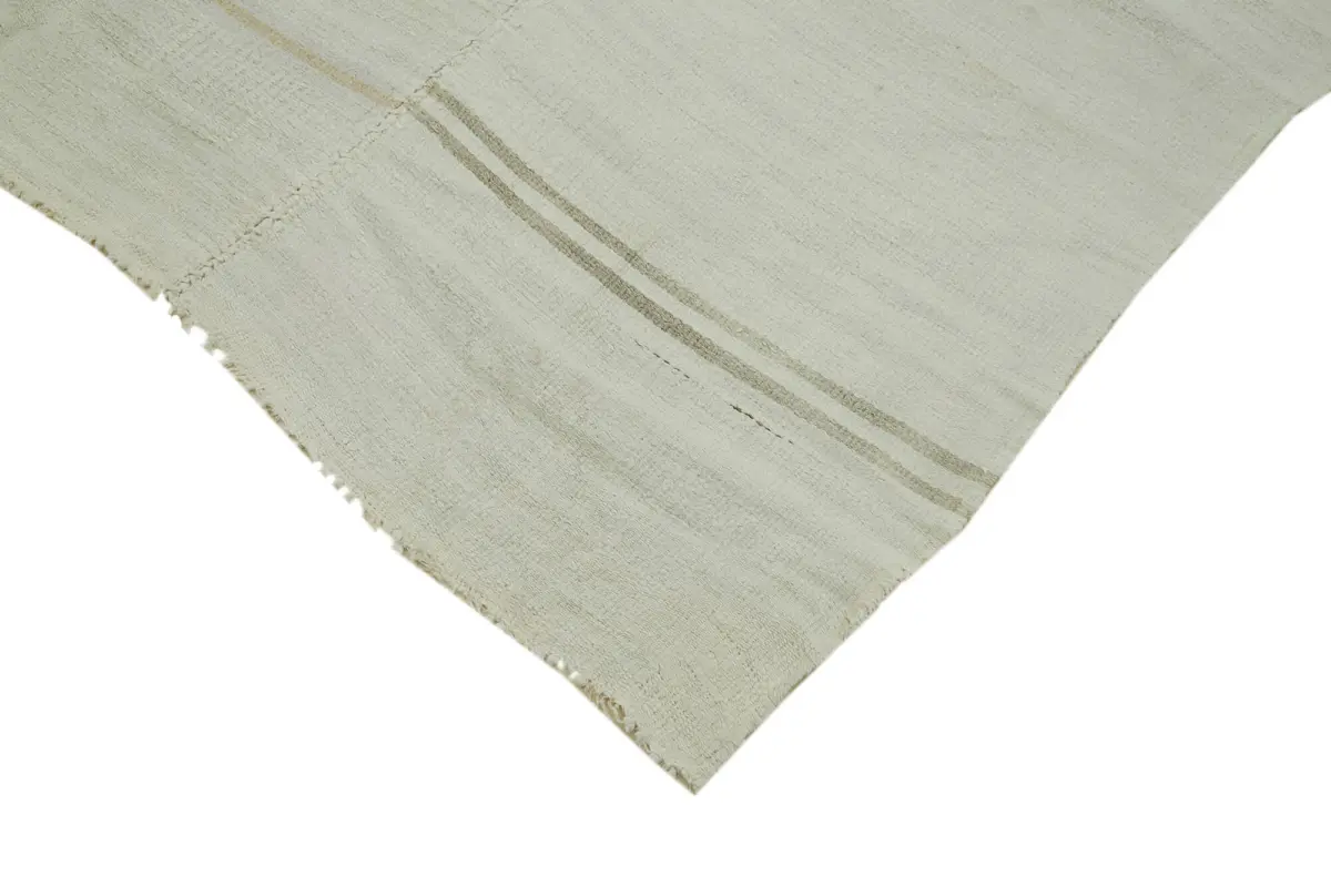 Kendir Çizgili Beyaz Kenevir İpinden El Dokuma Kilim-190x441 - Görsel 4