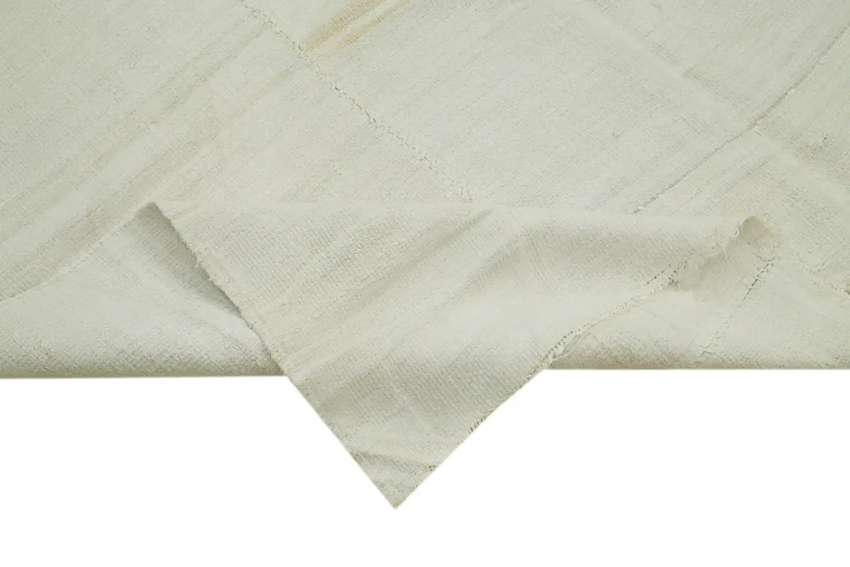 Kendir Çizgili Beyaz Kenevir İpinden El Dokuma Kilim-190x441 - Görsel 6
