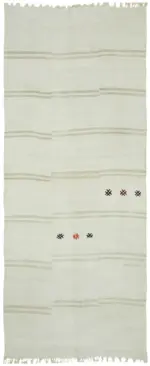 Kendir Çizgili Beyaz Kenevir İpinden El Dokuma Kilim-205x470