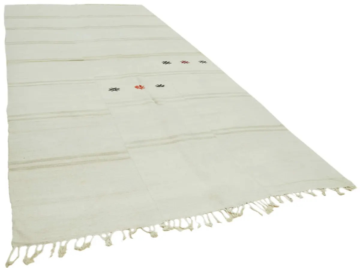 Kendir Çizgili Beyaz Kenevir İpinden El Dokuma Kilim-205x470 - Görsel 2