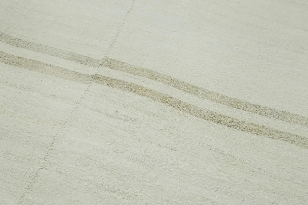 Kendir Çizgili Beyaz Kenevir İpinden El Dokuma Kilim-205x470 - Görsel 5