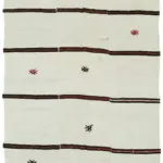 Kendir Çizgili Beyaz Kenevir İpinden El Dokuma Kilim-197x410