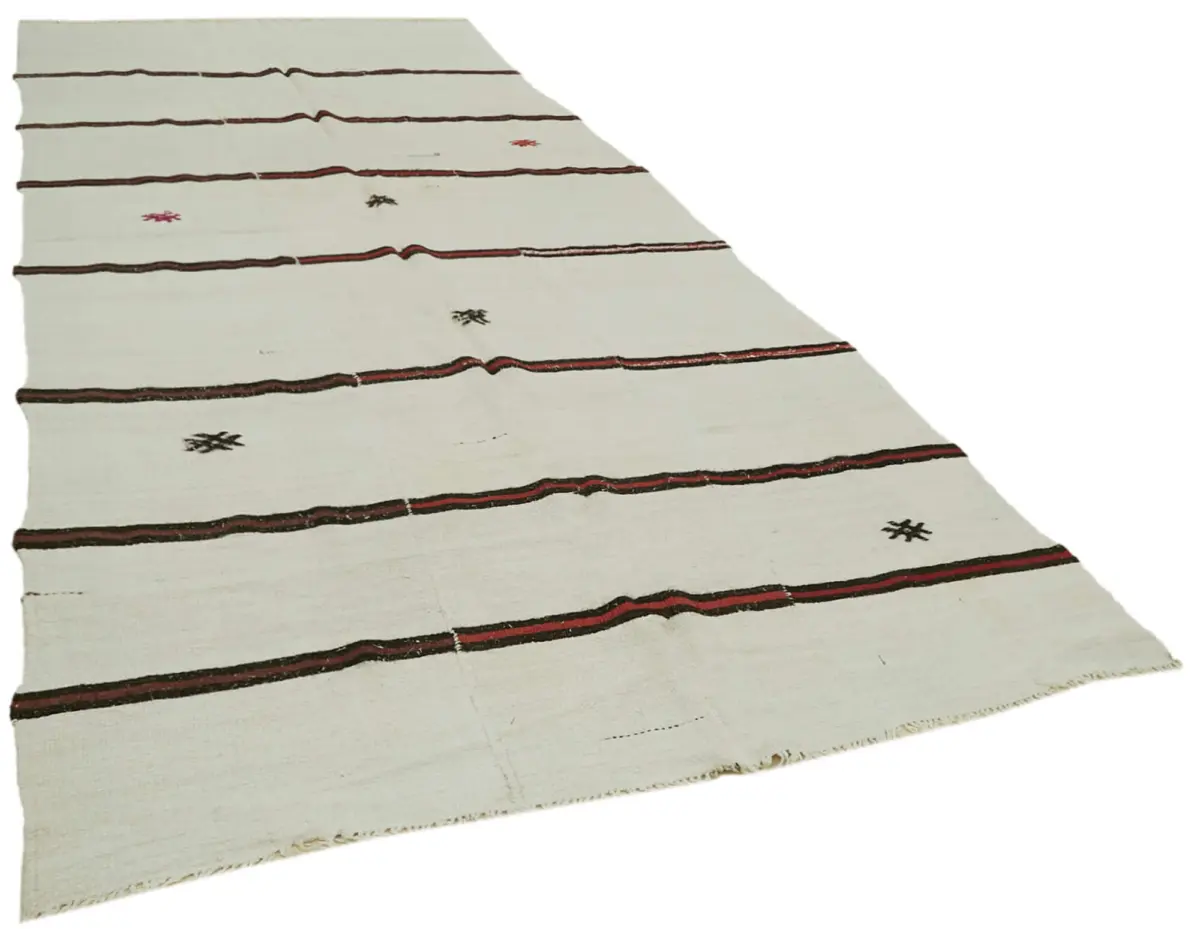 Kendir Çizgili Beyaz Kenevir İpinden El Dokuma Kilim-197x410 - Görsel 2
