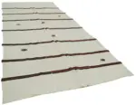 Kendir Çizgili Beyaz Kenevir İpinden El Dokuma Kilim-197x410 - Görsel 2