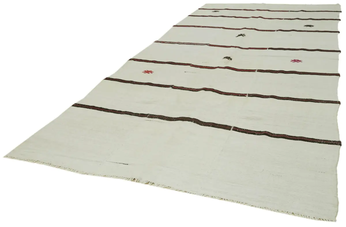Kendir Çizgili Beyaz Kenevir İpinden El Dokuma Kilim-197x410 - Görsel 3