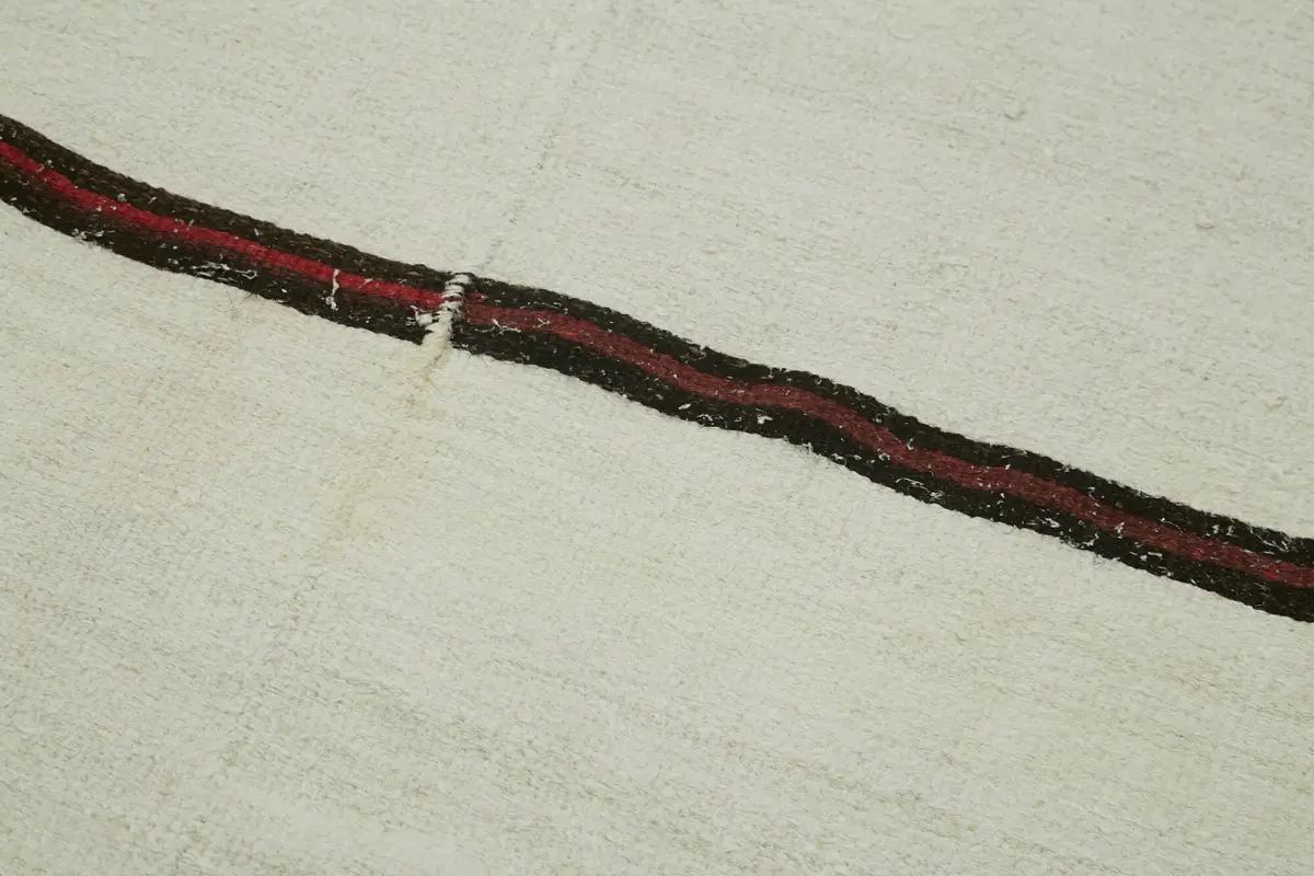 Kendir Çizgili Beyaz Kenevir İpinden El Dokuma Kilim-197x410 - Görsel 5