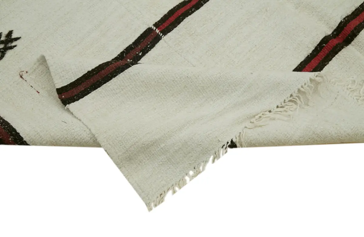 Kendir Çizgili Beyaz Kenevir İpinden El Dokuma Kilim-197x410 - Görsel 6
