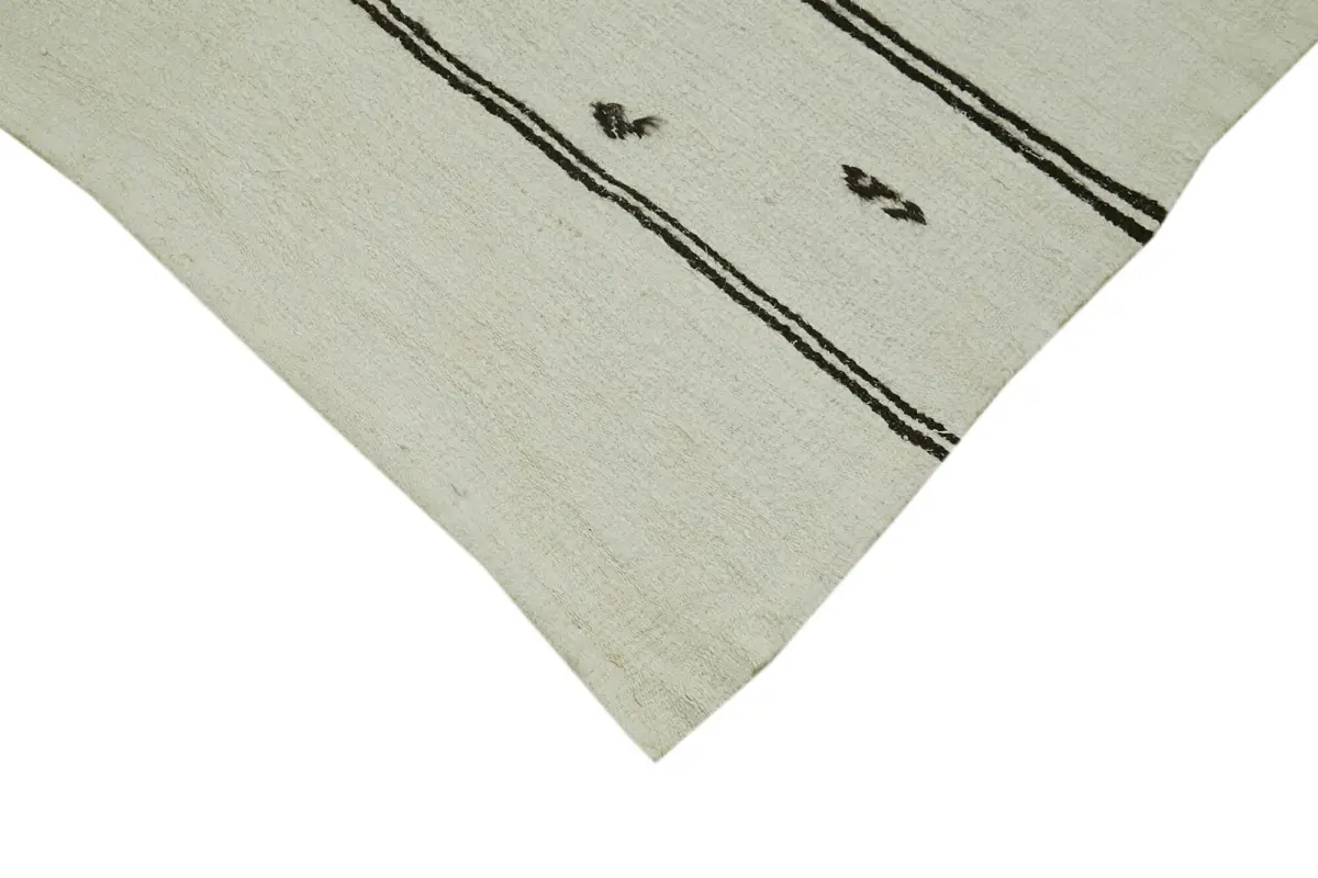 Kendir Çizgili Beyaz Kenevir İpinden El Dokuma Kilim-183x366 - Görsel 4