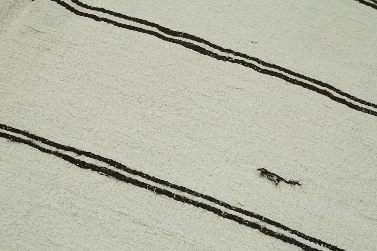 Kendir Çizgili Beyaz Kenevir İpinden El Dokuma Kilim-183x366 - Görsel 5
