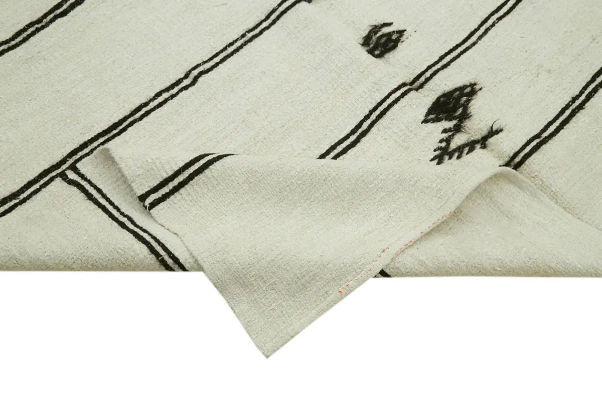 Kendir Çizgili Beyaz Kenevir İpinden El Dokuma Kilim-183x366 - Görsel 6