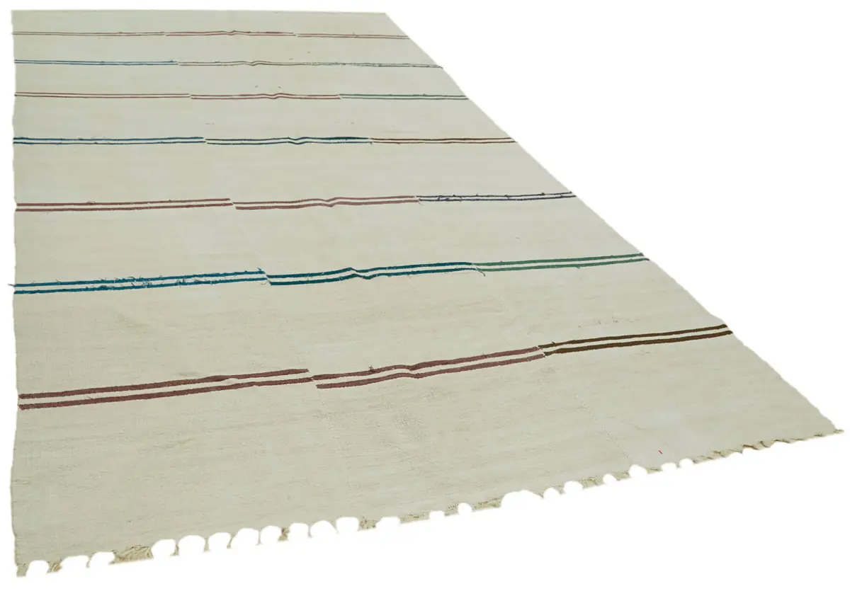 Kendir Çizgili Bej Kenevir İpinden El Dokuma Kilim-206x410 - Görsel 2