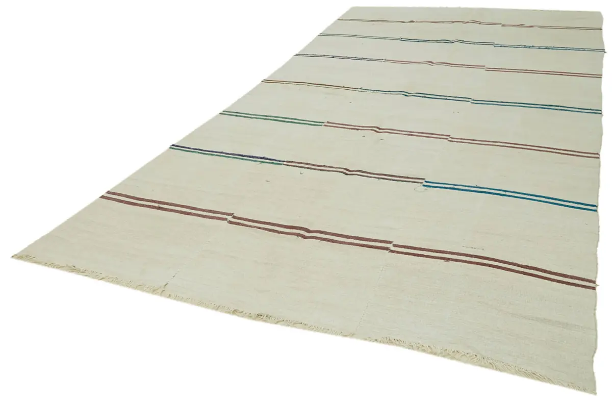 Kendir Çizgili Bej Kenevir İpinden El Dokuma Kilim-206x410 - Görsel 3