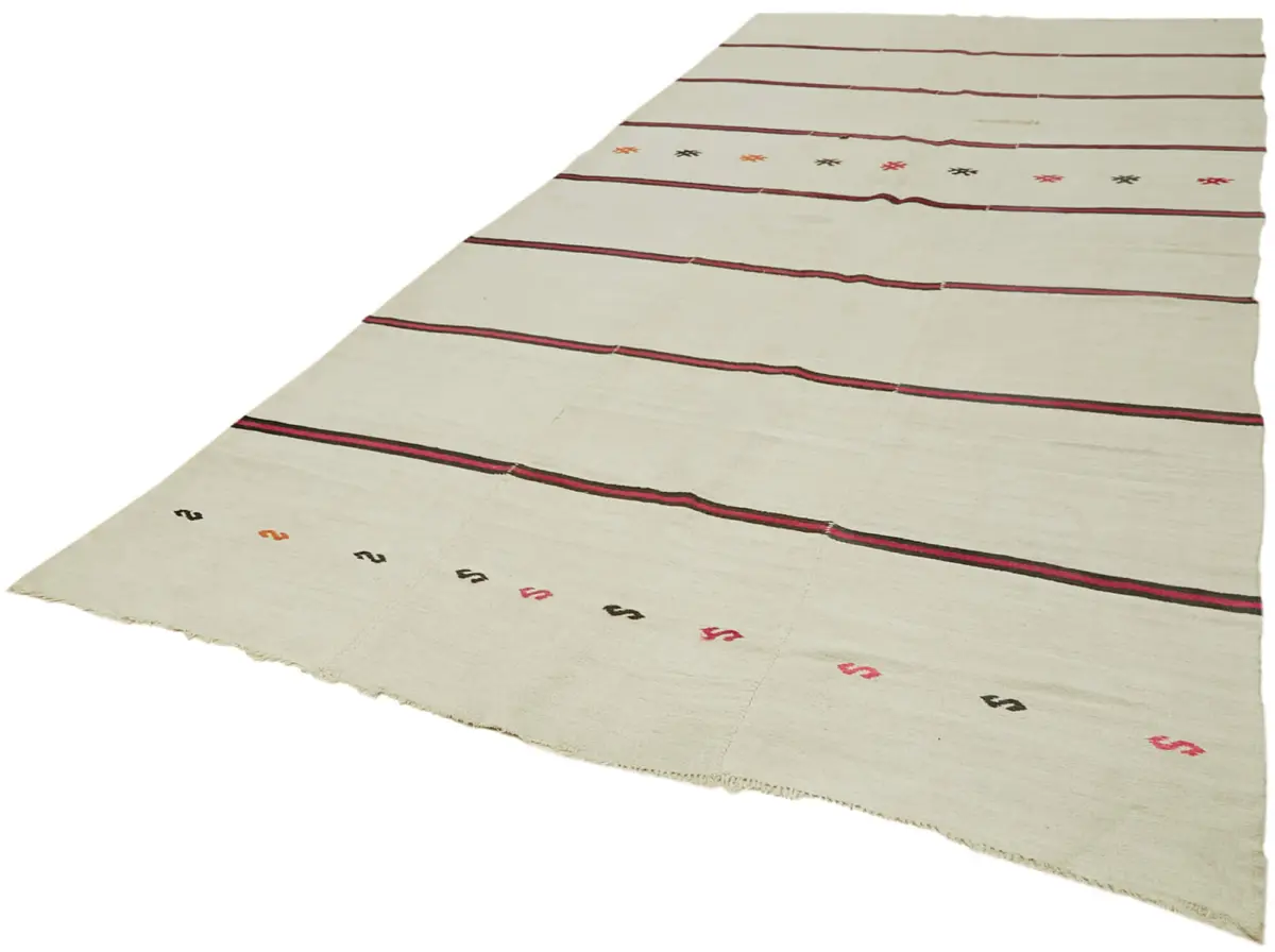 Kendir Çizgili Bej Kenevir İpinden El Dokuma Kilim-207x492 - Görsel 3