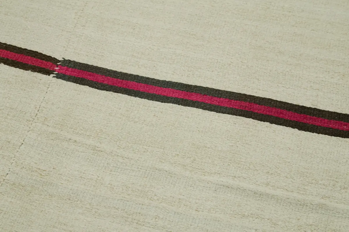 Kendir Çizgili Bej Kenevir İpinden El Dokuma Kilim-207x492 - Görsel 5