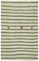 Kendir Çizgili Bej Kenevir İpinden El Dokuma Kilim-212x350