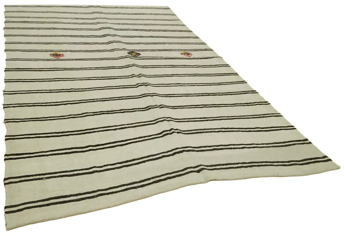 Kendir Çizgili Bej Kenevir İpinden El Dokuma Kilim-212x350 - Görsel 2