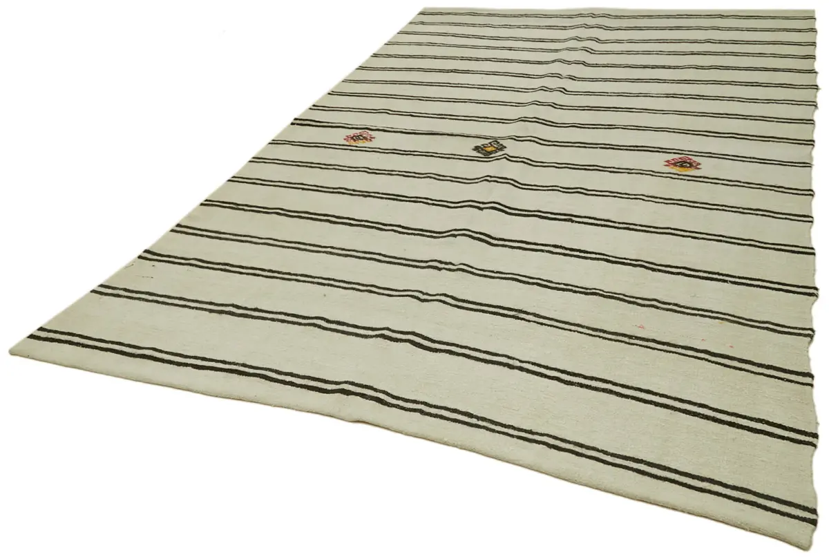 Kendir Çizgili Bej Kenevir İpinden El Dokuma Kilim-212x350 - Görsel 3