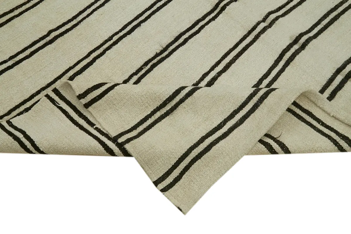Kendir Çizgili Bej Kenevir İpinden El Dokuma Kilim-212x350 - Görsel 6