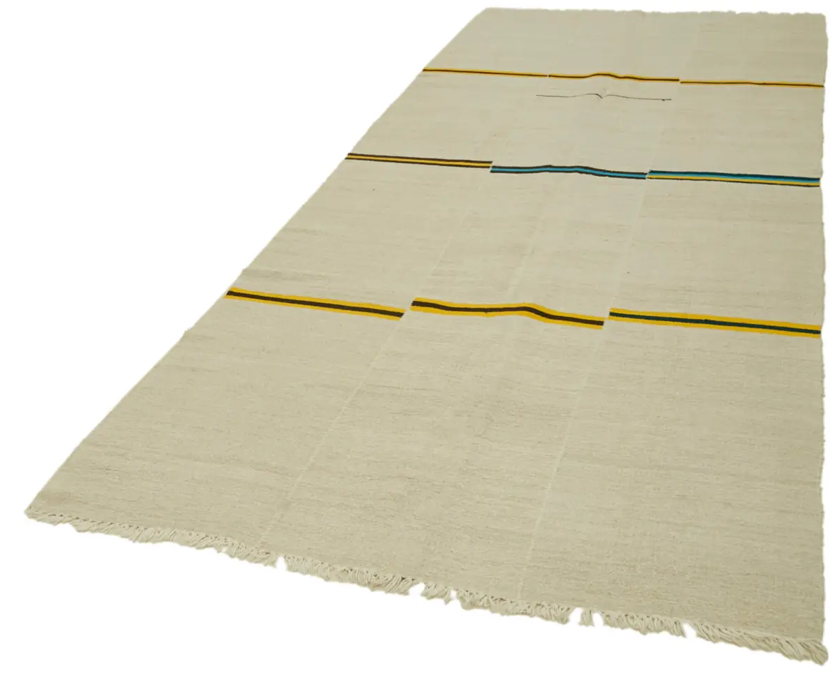 Kendir Çizgili Bej Kenevir İpinden El Dokuma Kilim-156x350 - Görsel 3
