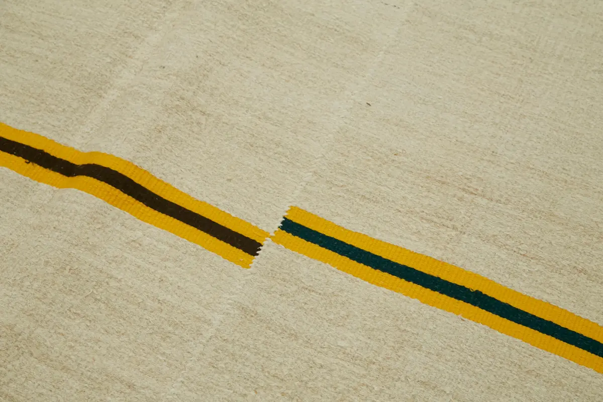 Kendir Çizgili Bej Kenevir İpinden El Dokuma Kilim-156x350 - Görsel 5