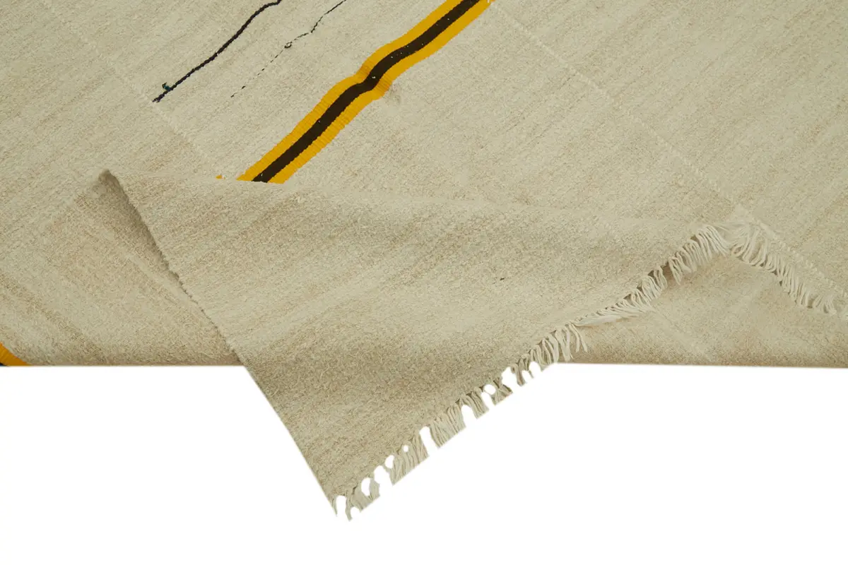 Kendir Çizgili Bej Kenevir İpinden El Dokuma Kilim-156x350 - Görsel 6