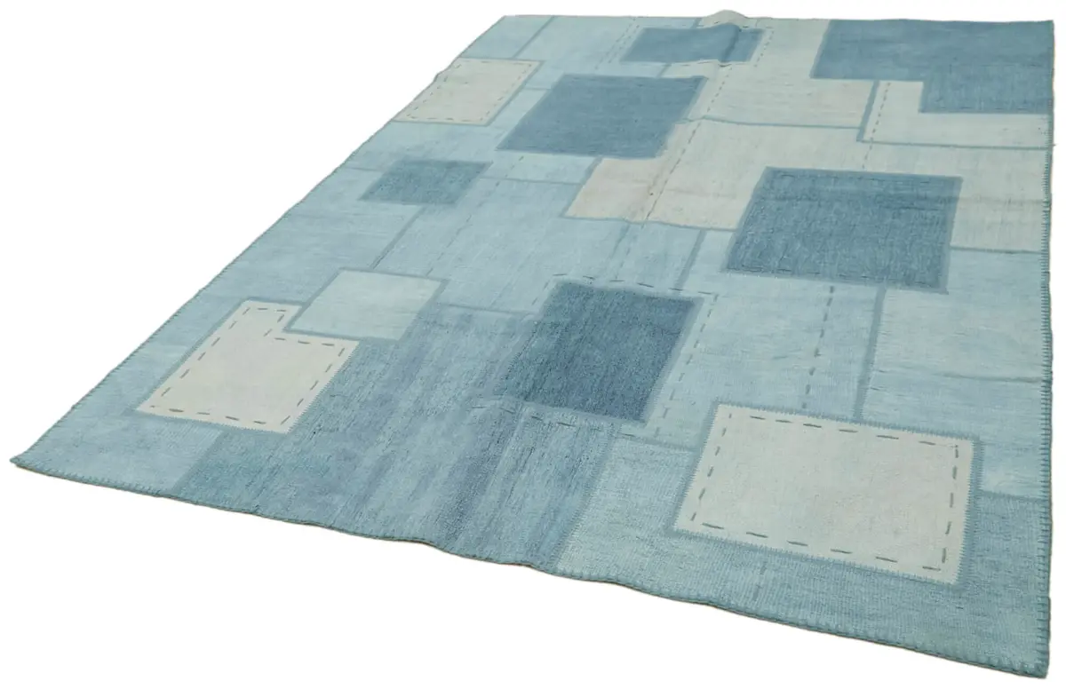 Kendir Çizgili Mavi Kenevir İpinden El Dokuma Kilim-200x300 - Görsel 3
