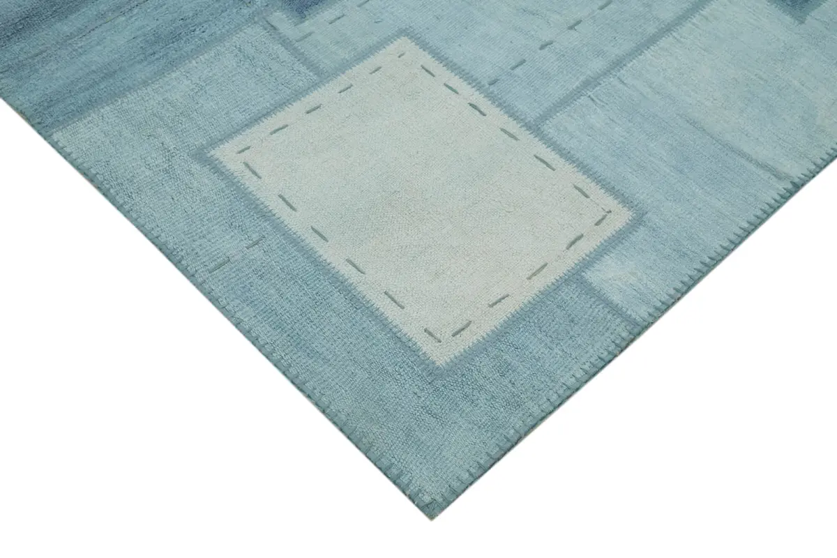 Kendir Çizgili Mavi Kenevir İpinden El Dokuma Kilim-200x300 - Görsel 4