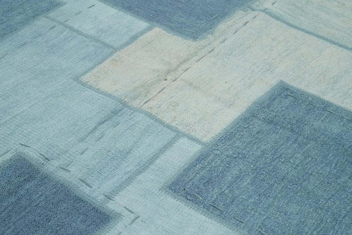 Kendir Çizgili Mavi Kenevir İpinden El Dokuma Kilim-200x300 - Görsel 5