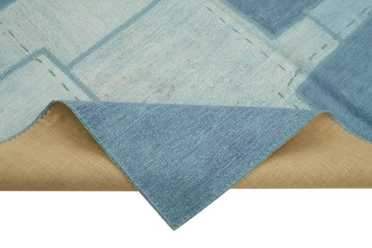 Kendir Çizgili Mavi Kenevir İpinden El Dokuma Kilim-200x300 - Görsel 6