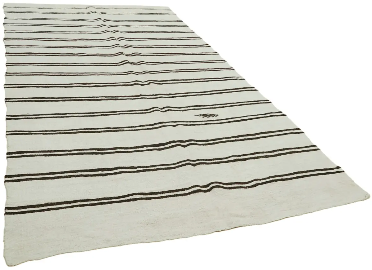 Kendir Çizgili Beyaz Kenevir İpinden El Dokuma Kilim-208x412 - Görsel 2