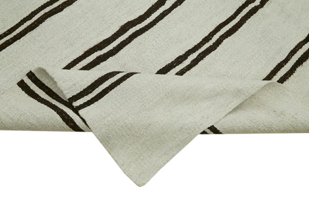 Kendir Çizgili Beyaz Kenevir İpinden El Dokuma Kilim-208x412 - Görsel 6