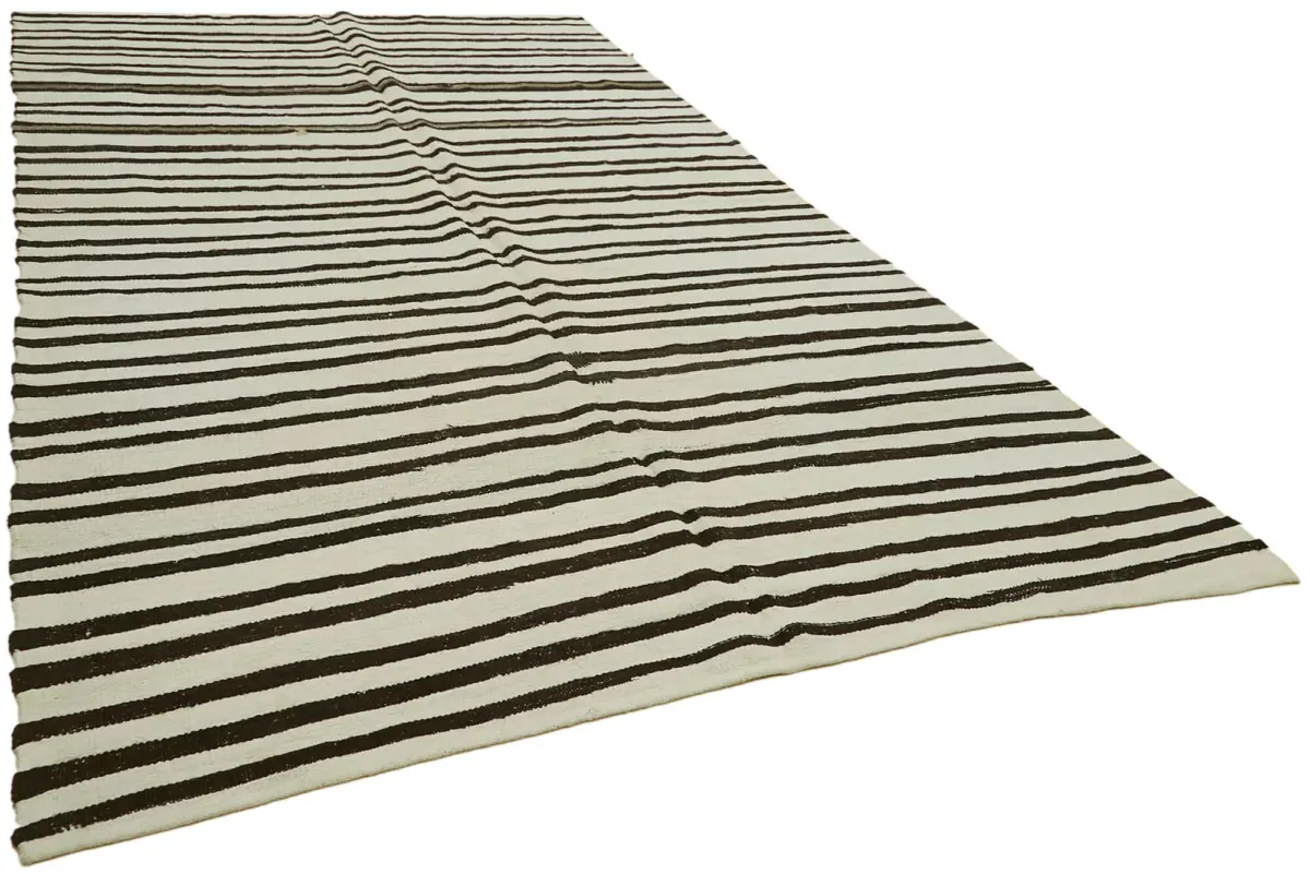 Kendir Çizgili Beyaz Kenevir İpinden El Dokuma Kilim-220x373 - Görsel 2