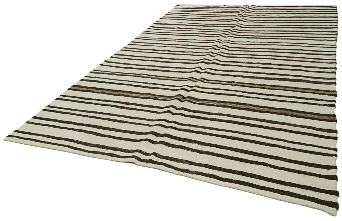 Kendir Çizgili Beyaz Kenevir İpinden El Dokuma Kilim-220x373 - Görsel 3