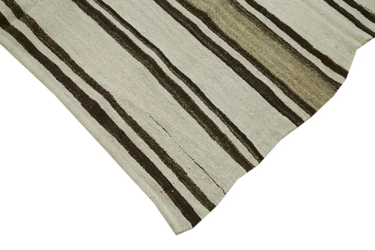 Kendir Çizgili Bej Kenevir İpinden El Dokuma Kilim-188x440 - Görsel 4