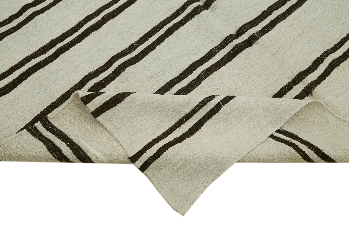 Kendir Çizgili Bej Kenevir İpinden El Dokuma Kilim-188x440 - Görsel 6