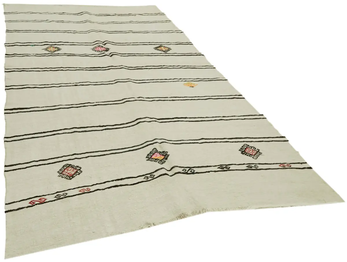 Kendir Çizgili Bej Kenevir İpinden El Dokuma Kilim-200x360 - Görsel 2