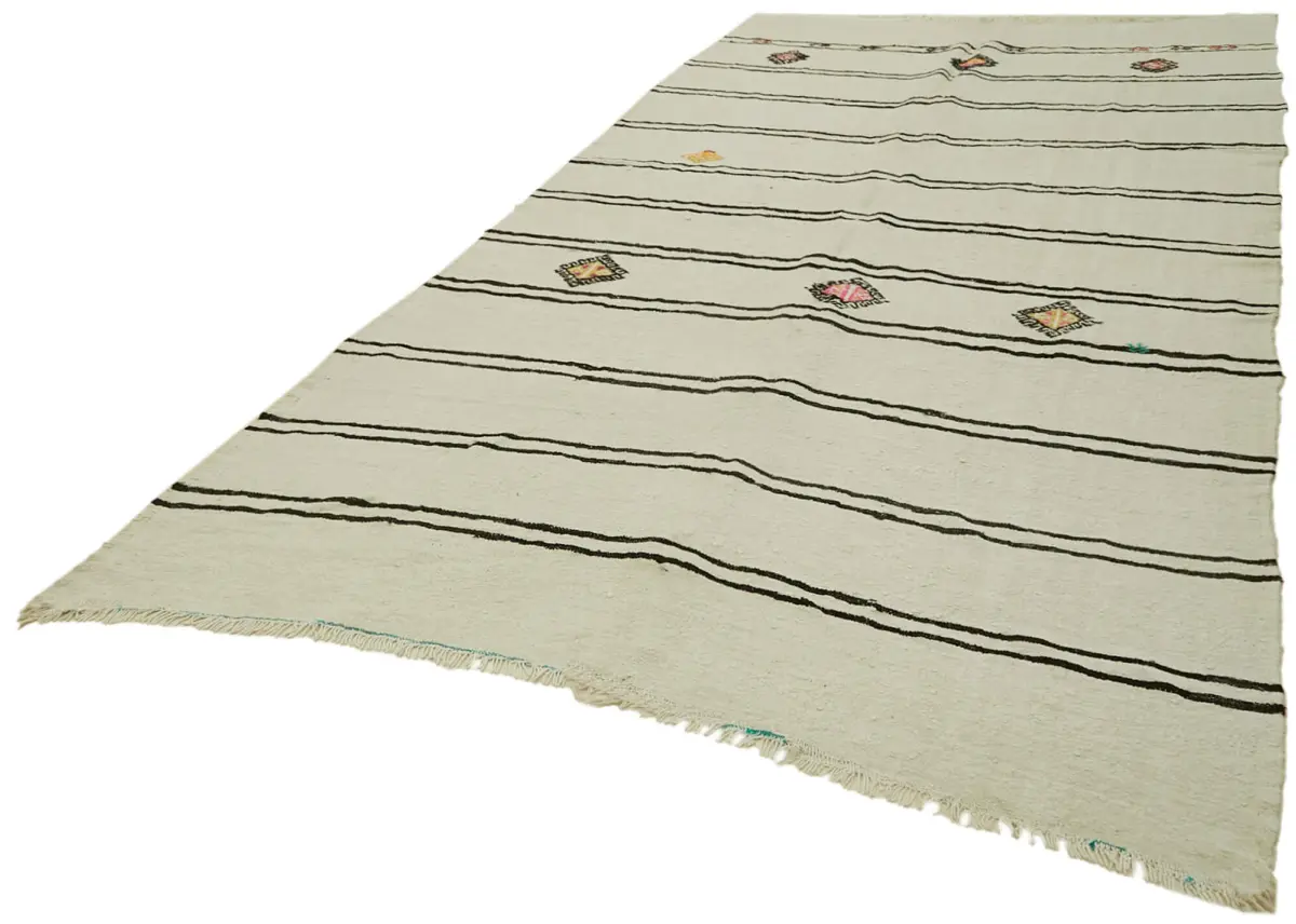 Kendir Çizgili Bej Kenevir İpinden El Dokuma Kilim-200x360 - Görsel 3