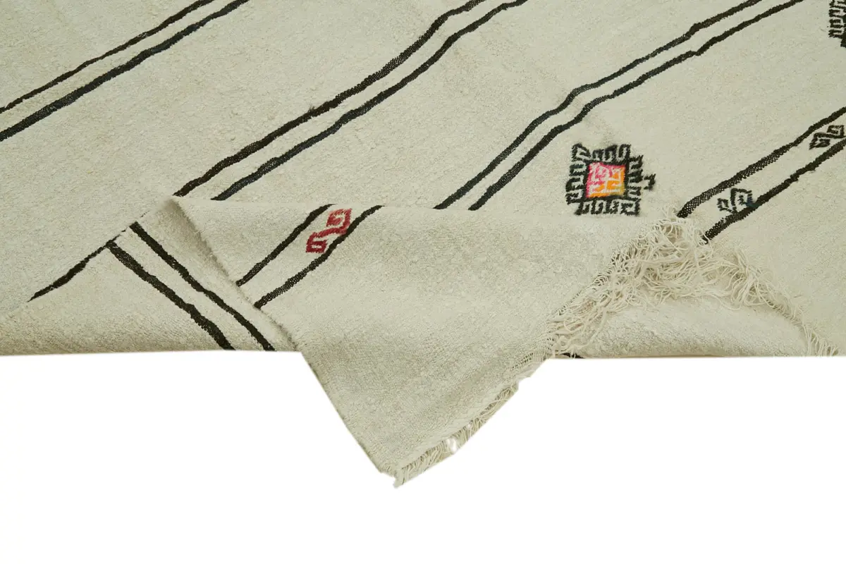 Kendir Çizgili Bej Kenevir İpinden El Dokuma Kilim-200x360 - Görsel 6