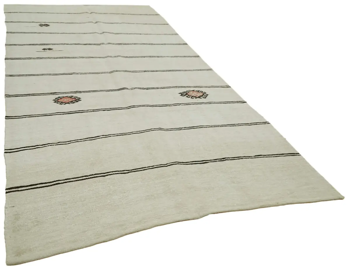 Kendir Çizgili Bej Kenevir İpinden El Dokuma Kilim-188x360 - Görsel 2